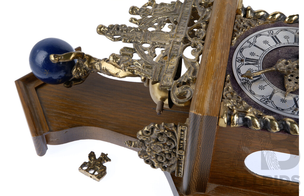 Vintage Zaanse Style Wall Clock, Two Weight Driven with Gilt Metal, Atlas and Pediment, German Movement