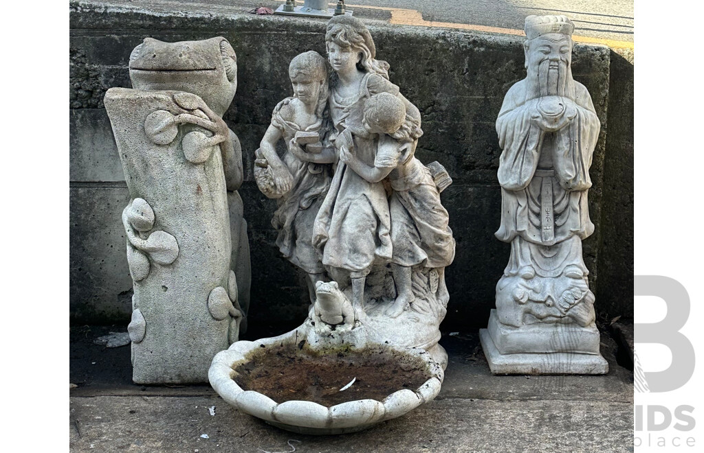 Collection of Four Concrete Garden Statues