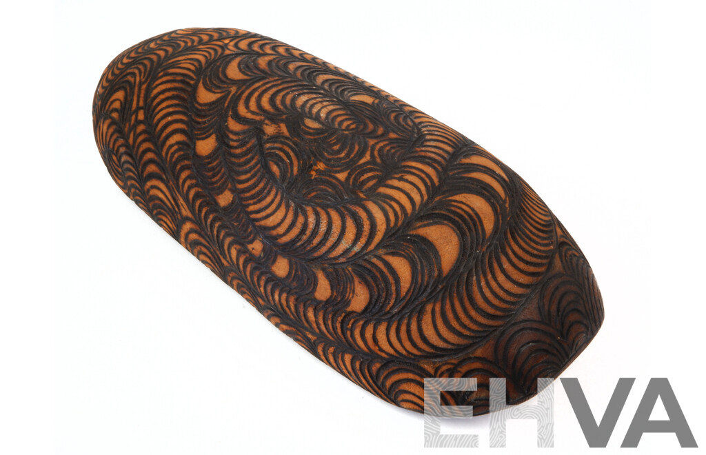 Vintage Australian Indigenous Aboriginal Hand Carved Wooden Coolamon with Pokerwork Decoration