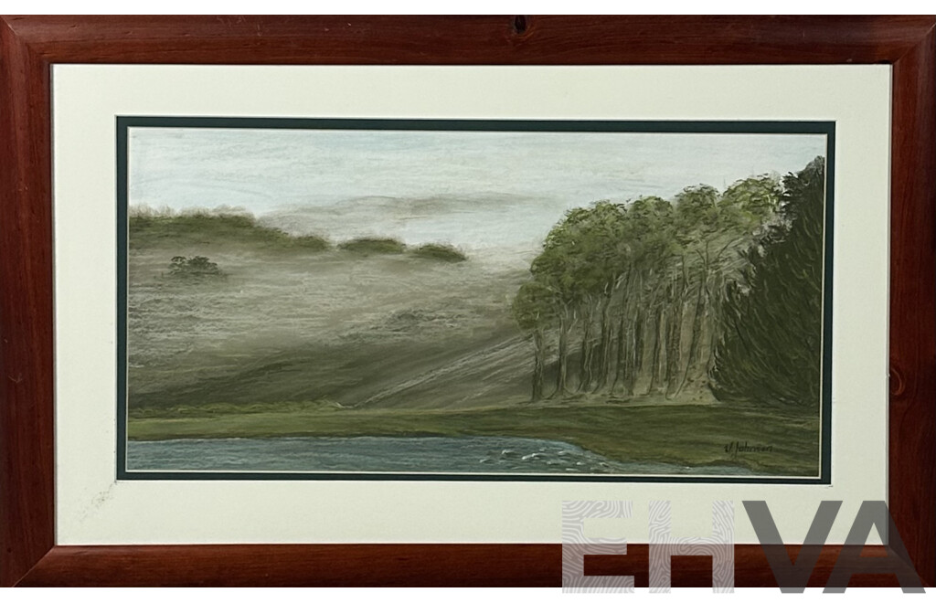 V. Johnson, (20th Century, Australian), The Settling Mist, Pastels, 56 x 88 cm (frame)
