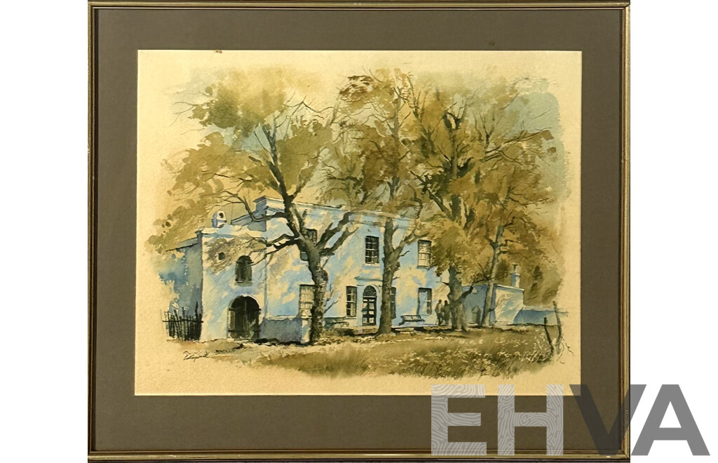 John Cullingworth, (29th Century, South African), South African Architechture, Lovely Vintage Print of Original Watercolour, 52 x 61 cm (frame)