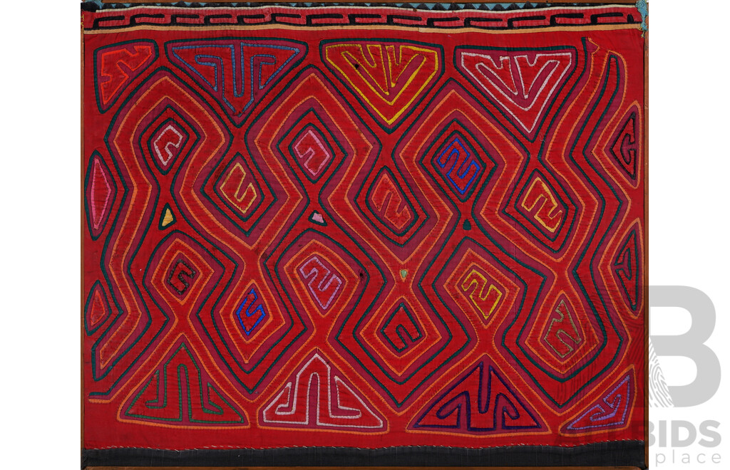 Artist Unknown, (Panama), Abstract Maze, Vintage Panamanian Mola, Cloth and Thread, 47 x 57 cm (frame)