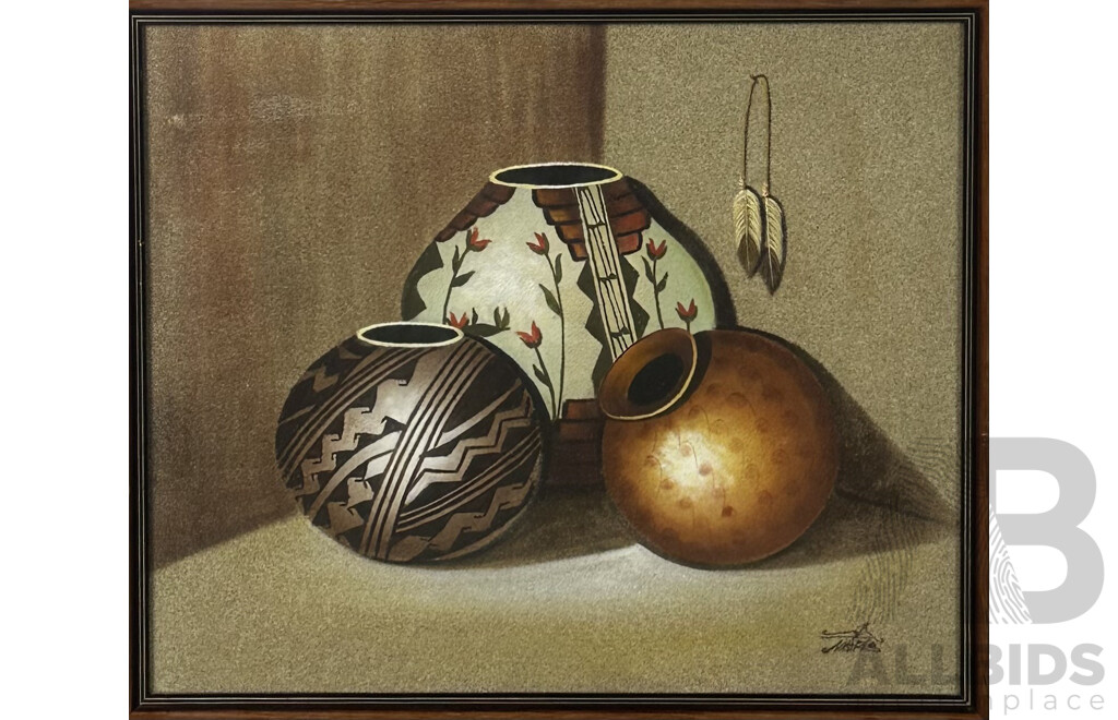 Myung Mario Jung (20th Century, South Korean, 1949-), Navaho Pottery Still Life, Sand and Oil on Canvas, 55 x 65 cm (frame)