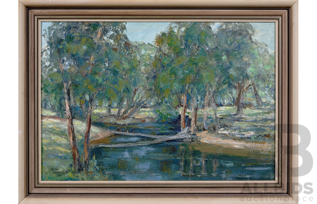 Artist Unknown, (20th Century), Blue River Bend, Vintage Acrylic on Canvas Panel, 47 x 65 cm (frame)