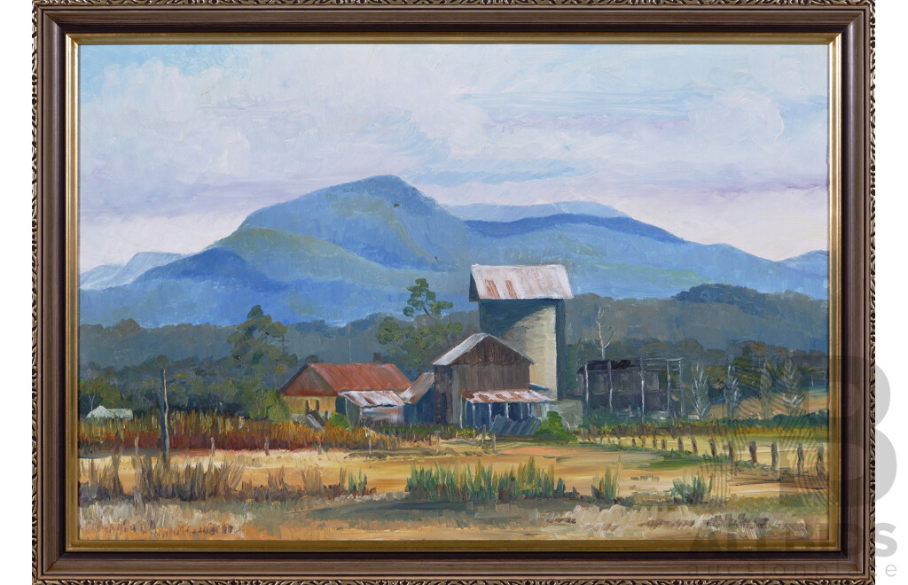 Frank Mitchell, (20th Century, Australian, 1937-), Turners' Mullenderee Farm (June 1977), Oil on Canvas Board, 58 x 83 cm (frame)