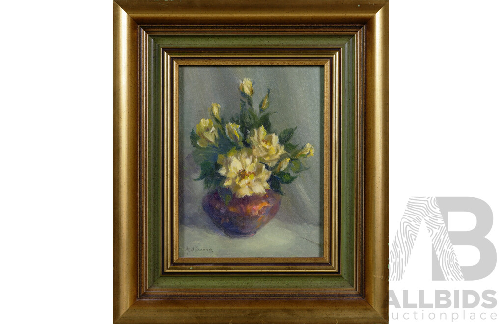 Maryanne O'Connor, (20th Century), Small Yellow Roses, Oil on Canvas Board, 32 x 27 cm (frame)