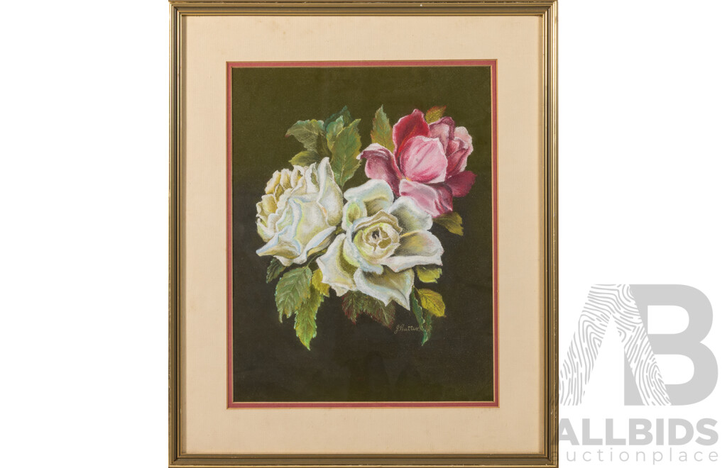 J. Rutter, (20th Century), Still Life - Roses, Original Pastel, 47 x  39 Cm (frame)