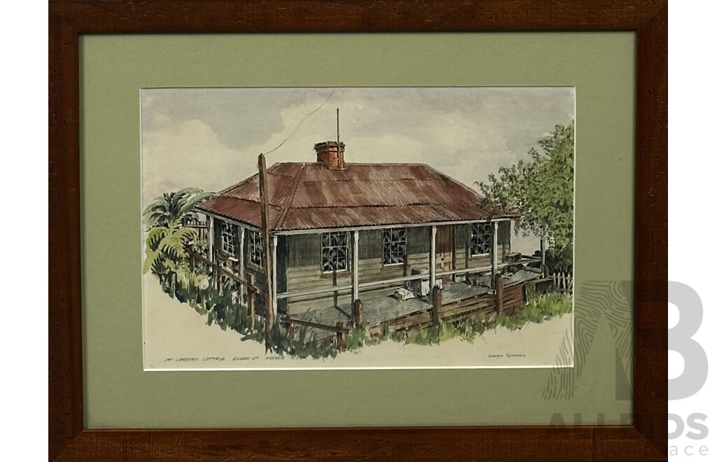 Lindsay Richards, (20th Century, Australian), McCarrons Cottage, Queen Street, Moruya NSW, Vintage Watercolour, Ink and Pen, 39 X 50 Cm (frame)