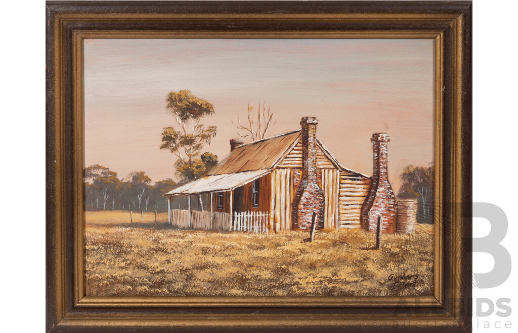 Gundars Eglentals, (20th Century, Latvian-Australian), Bush Cottage, Vintage Oil on Board, 28 x 36 cm (frame)