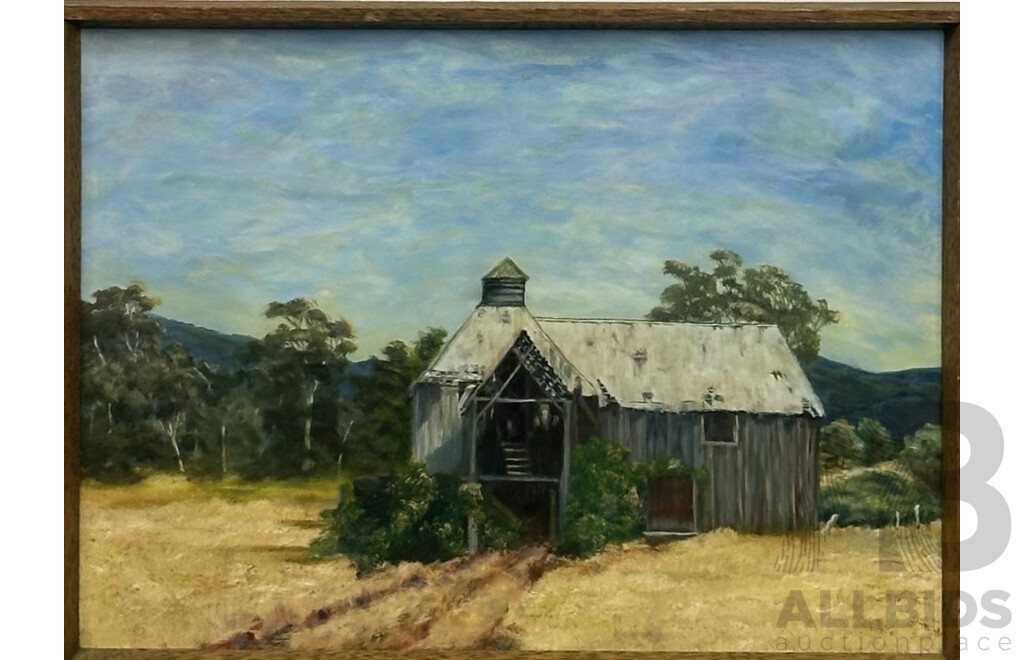 D. McGarrigle (20th Century), Lavender Bay, Vintage Acrylic on Board, 31 x 36 cm (frame) & Artist Unknown, Country Barn, Vintage Oil on Board, 32 x 43 cm (2)