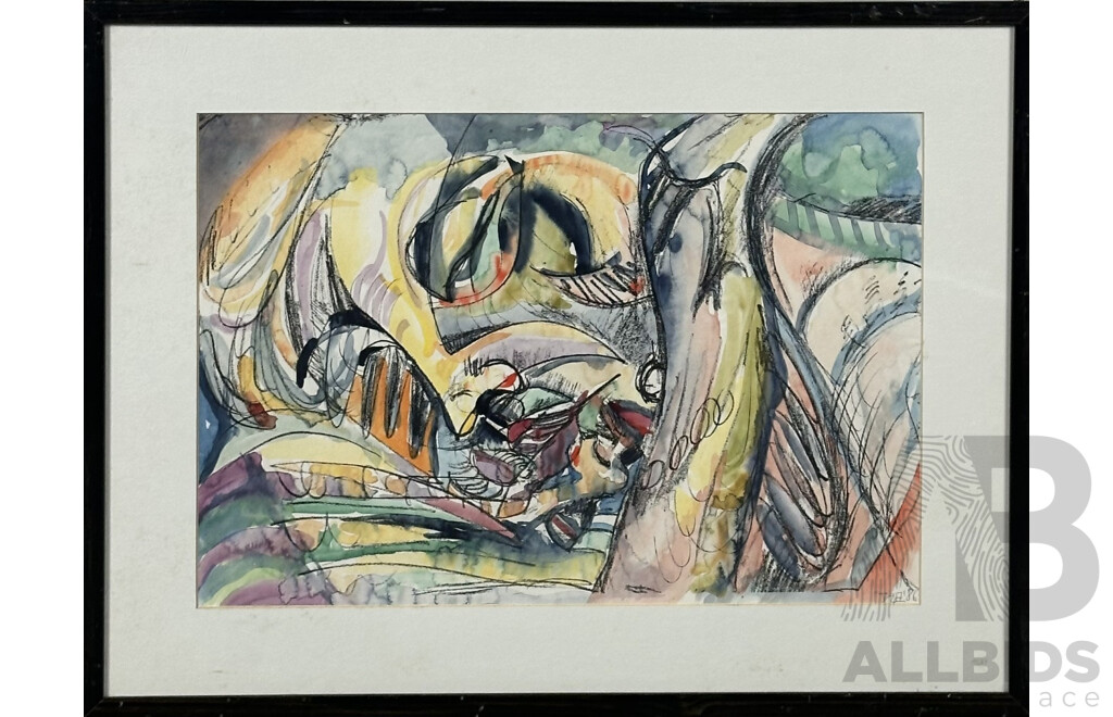 Artist Unknown, Abstract in the Style of Willem De Kooning or Daphne Odjig, Mixed Media Water Colour, Charcoal and Pastel on Paper