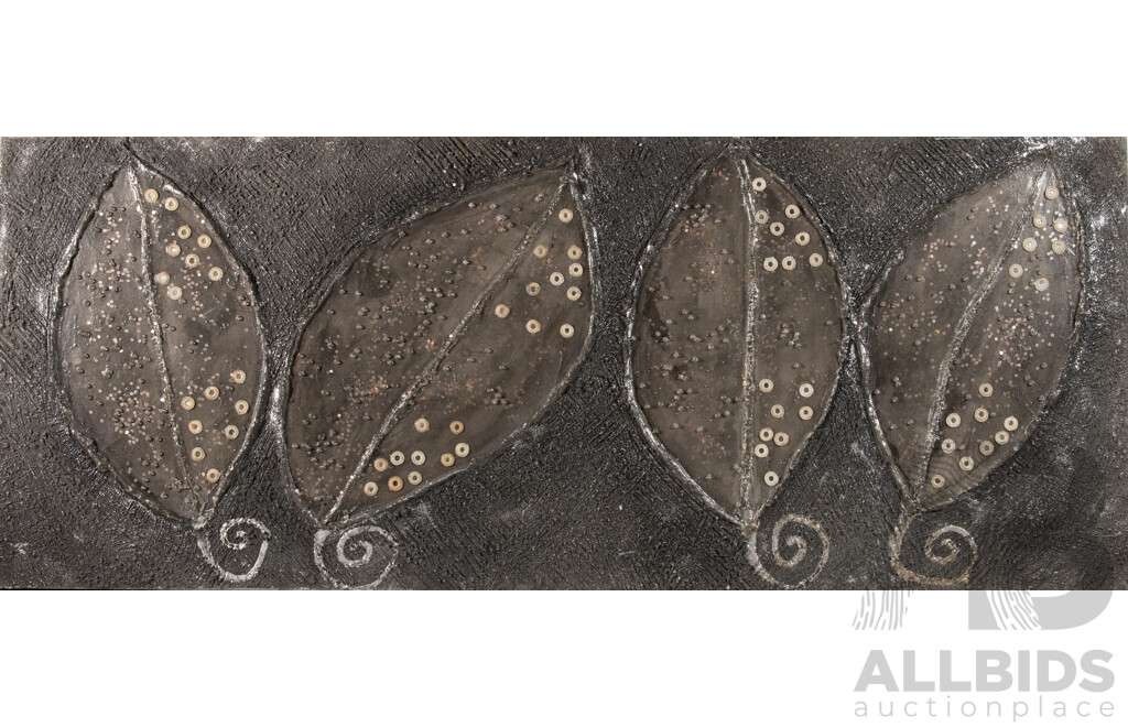 Artist Unknown, (20th Century), Silver Leaves, Impressive Mixed Media Acrylic, Beads & Sequins on Canvas, 60 x 150 cm