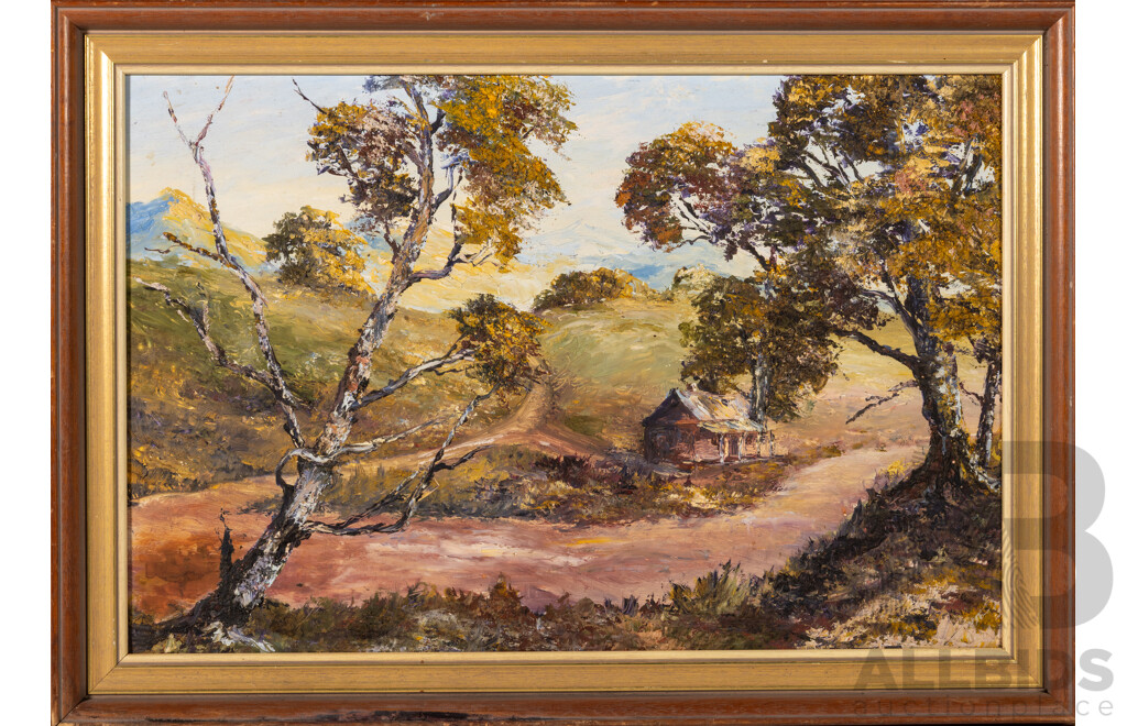 Artist Unknown, (20th Century), Country Cottage, Lovely Vintage Oil on Masonite, 50 x 70 cm (frame)