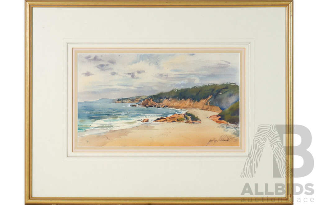Jeffrey Wilson, (20th Century, Australian, Working c1980s), Along the South Coast (1987), Wonderful Original Watercolour on Card, 50 x 66 cm (frame)