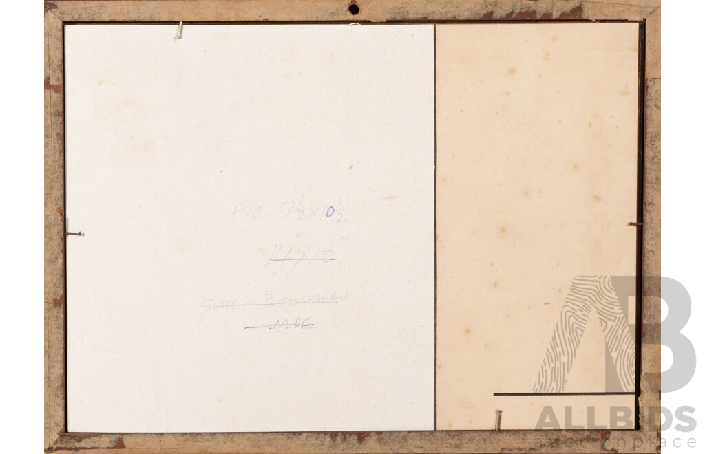 Artist Unknown (20th Century), Reclining on Beach, Original Vintage Mixed Media Oil on Board, 23 x 23 cm (frame)