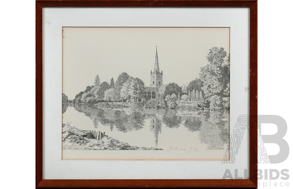 Anthony John (20th Century), Shakespeare's Birthplace; Holy Trinity Church & Anne Hathaway's Cottage, Trio of Quality Prints of Original Pencil and Inks (3)