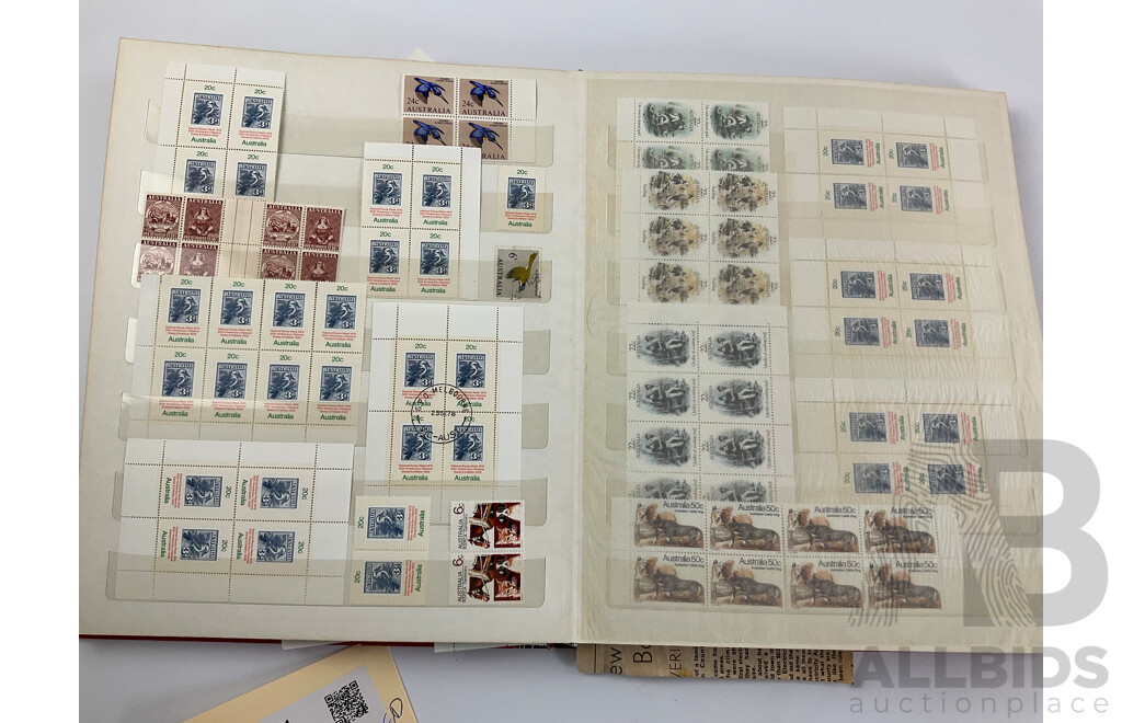 Album of Australian Blocks, Strips and Gutters, Mostly Late 1970's/Early 1980's Including Four Two Dollar Painting Series Block, Sets, Some Predecimal