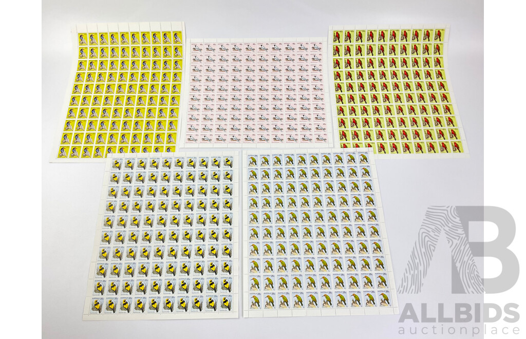 Collection of Australian Stamp Sheets, 1980's Bird Series - Face Value $190