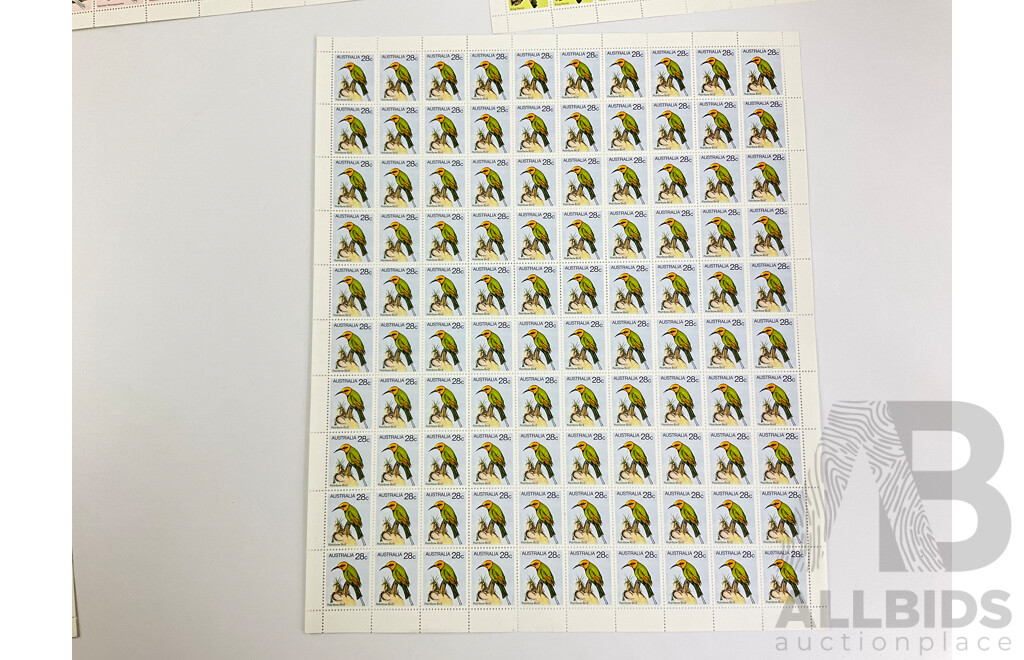 Collection of Australian Stamp Sheets, 1980's Bird Series - Face Value $190