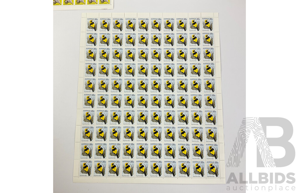 Collection of Australian Stamp Sheets, 1980's Bird Series - Face Value $190