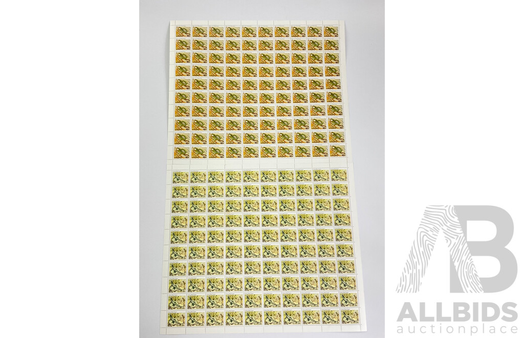 Australian 1982 Stamp Sheets, Animal Series, Eastern Water Dragon, Yellow Faced Whip Snake - Face Value $140