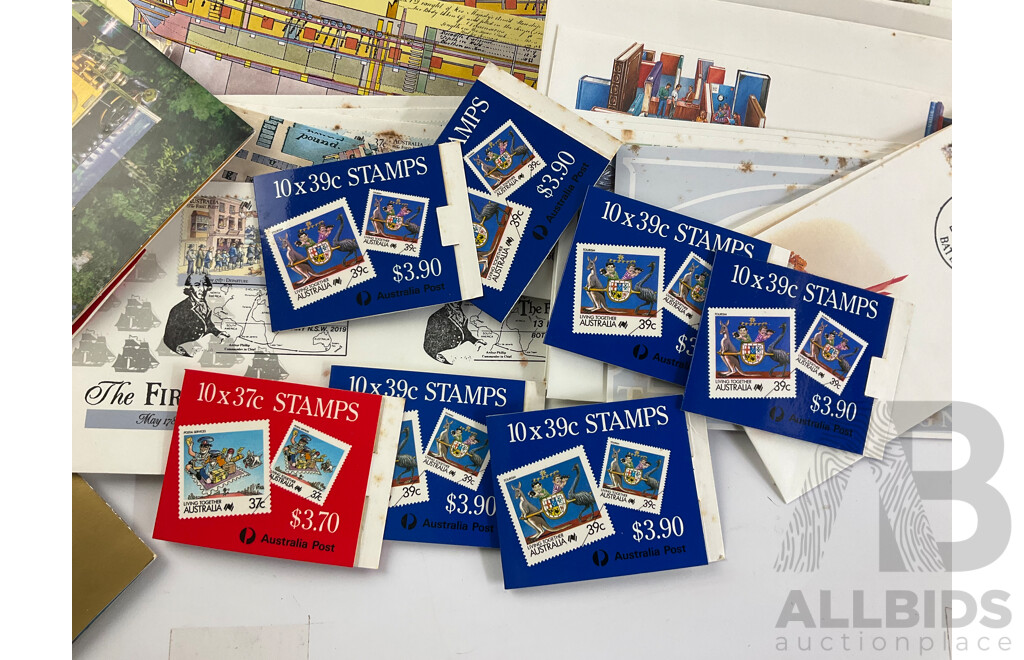 Collection of Australian 1980's Stamp Packs and First Day Covers Including Bicentennial, Living Together Stamp Books, Art of Our Country