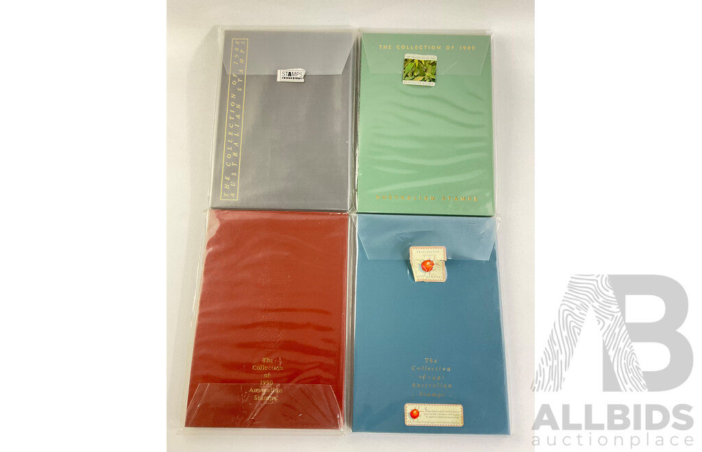 Four Australian Annual Stamp Albums 1988, 1989, 1990, 1991 - Face Value $144