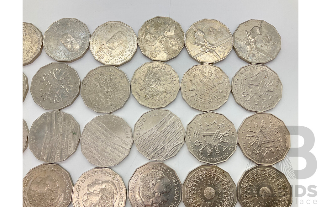 Collection of Australian Commemorative Fifty Cent Coins Including 2017 Mabo(2) 2016 Fifty Years Decimal Currency(3) 1981 Charles Diana(4) 2004 Wildlife(2) 2019 Indigenous Language(4) 1977 Silver Jubilee(2) ......