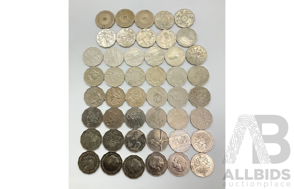 Collection of Australian Commemorative Fifty Cent Coins Including 2016 Fifty Years Decimal Currency, 1981 Charles Diana(5) 2004 Wildlife(3) 2019 Indigenous Language(4) 1977 Silver Jubilee(3) ......