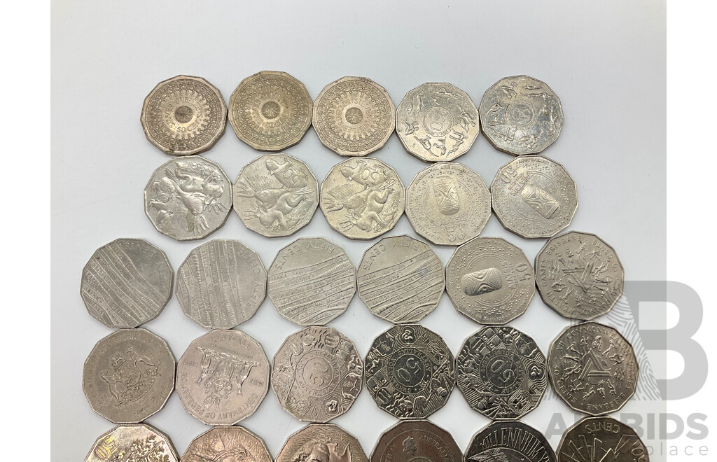 Collection of Australian Commemorative Fifty Cent Coins Including 2016 Fifty Years Decimal Currency, 1981 Charles Diana(5) 2004 Wildlife(3) 2019 Indigenous Language(4) 1977 Silver Jubilee(3) ......
