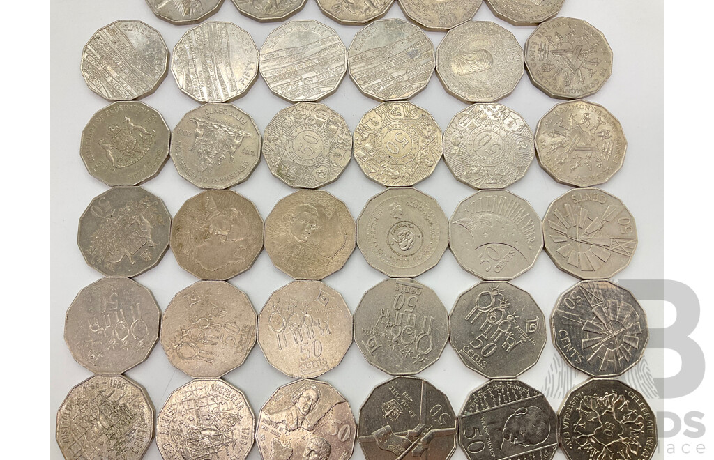 Collection of Australian Commemorative Fifty Cent Coins Including 2016 Fifty Years Decimal Currency, 1981 Charles Diana(5) 2004 Wildlife(3) 2019 Indigenous Language(4) 1977 Silver Jubilee(3) ......