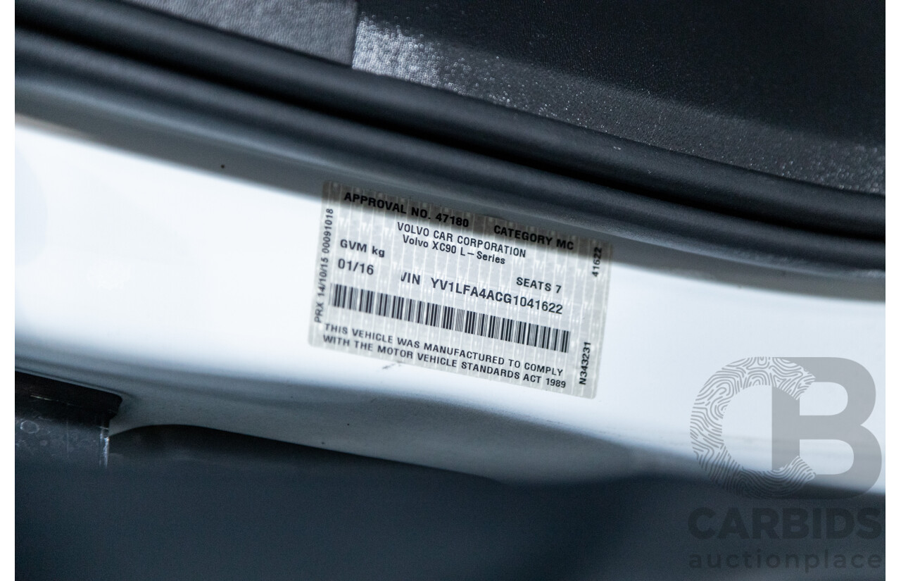 1/2016 Volvo XC90 D5 2.0 Inscription (AWD) 256 MY16 4d Wagon Crystal White Twin Turbo Diesel 2.0L - 7 Seater