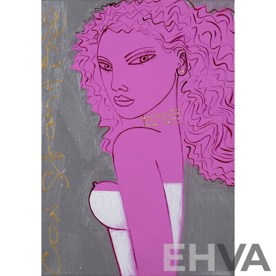 Constantine Popov, (20th Century, Russian-Australian, 1962-), Wonderful Trio of Popov's Silver, Rose-Gold and Gold Muses, Acrylic on Canvas, 36 x 26 cm Each (3)