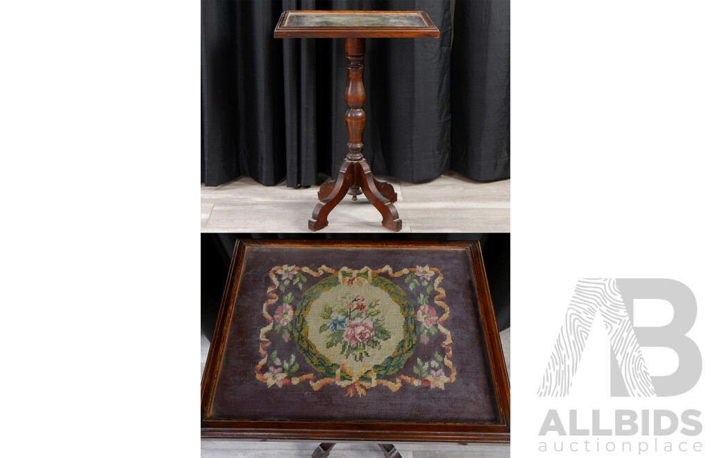 Edwardian Side Table with Needlepoint Top