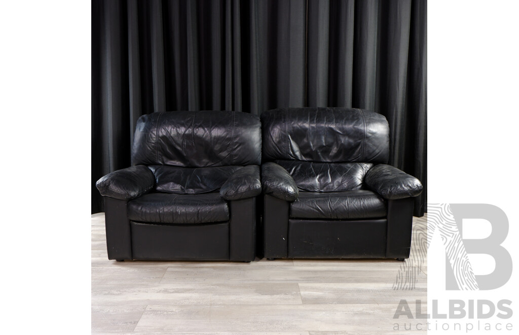 Pair of Black Leather Lounge Chairs