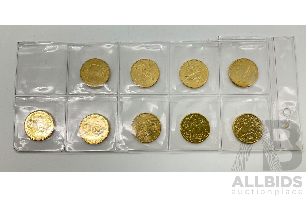 Australian One Dollar Coins Including 2023 Prince Charles Heads(2) 2020 Qantas(2) 2023 Giant Murray Cod, 2023 AFLW(2), 2023 Big Blue Healer, 2023 Jumping Crocodile