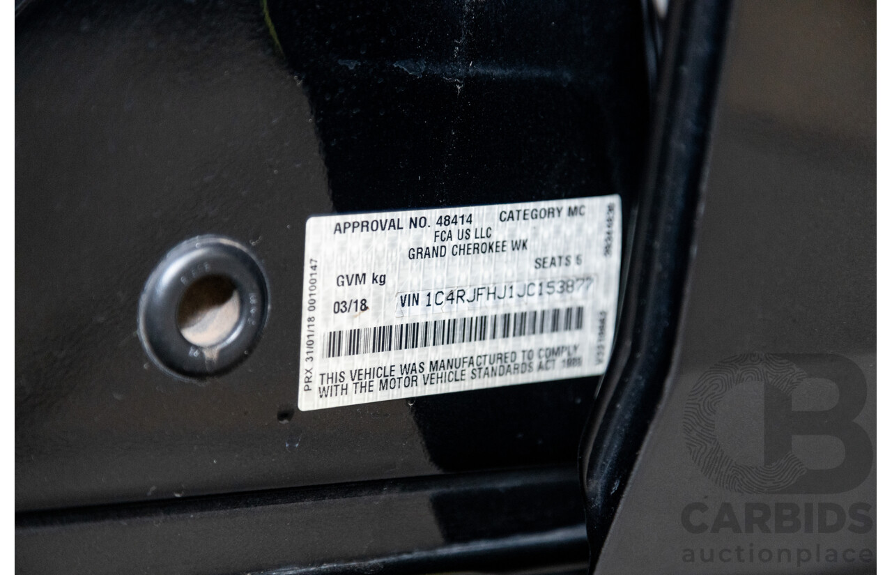 3/2018 Jeep Grand Cherokee SRT 8 (4x4) WK MY18 4d Wagon Diamond Black Crystal Pearl V8 6.4L