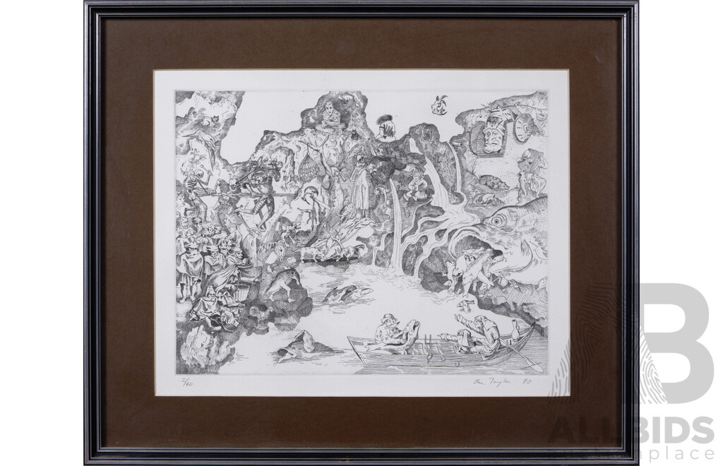 Ben Taylor (20th Century, Australian, 1960-), Ship of Fools, Etching, Edition 2/40