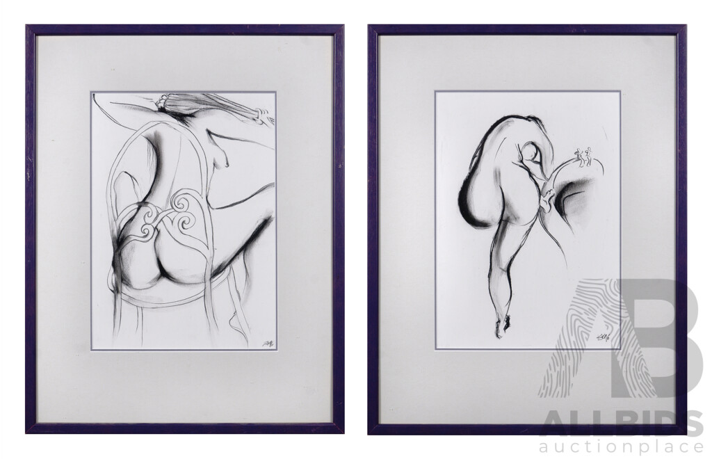 EmiLie Klintworth, (Contemporary), Pair of Nude Studies, Watercolour and Charcoal (2)