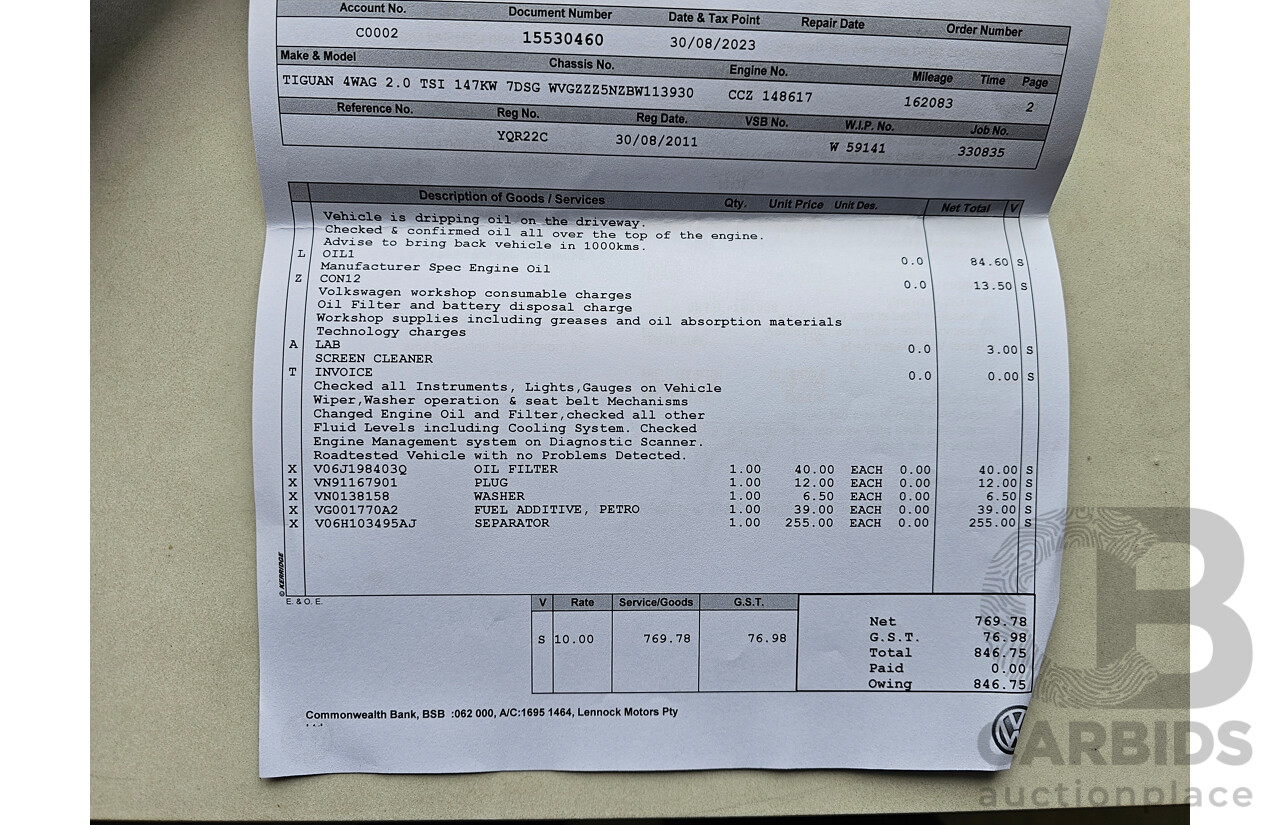 7/2011 Volkswagen Tiguan 147 TSI 5NC MY11 4d Wagon Grey 2.0L