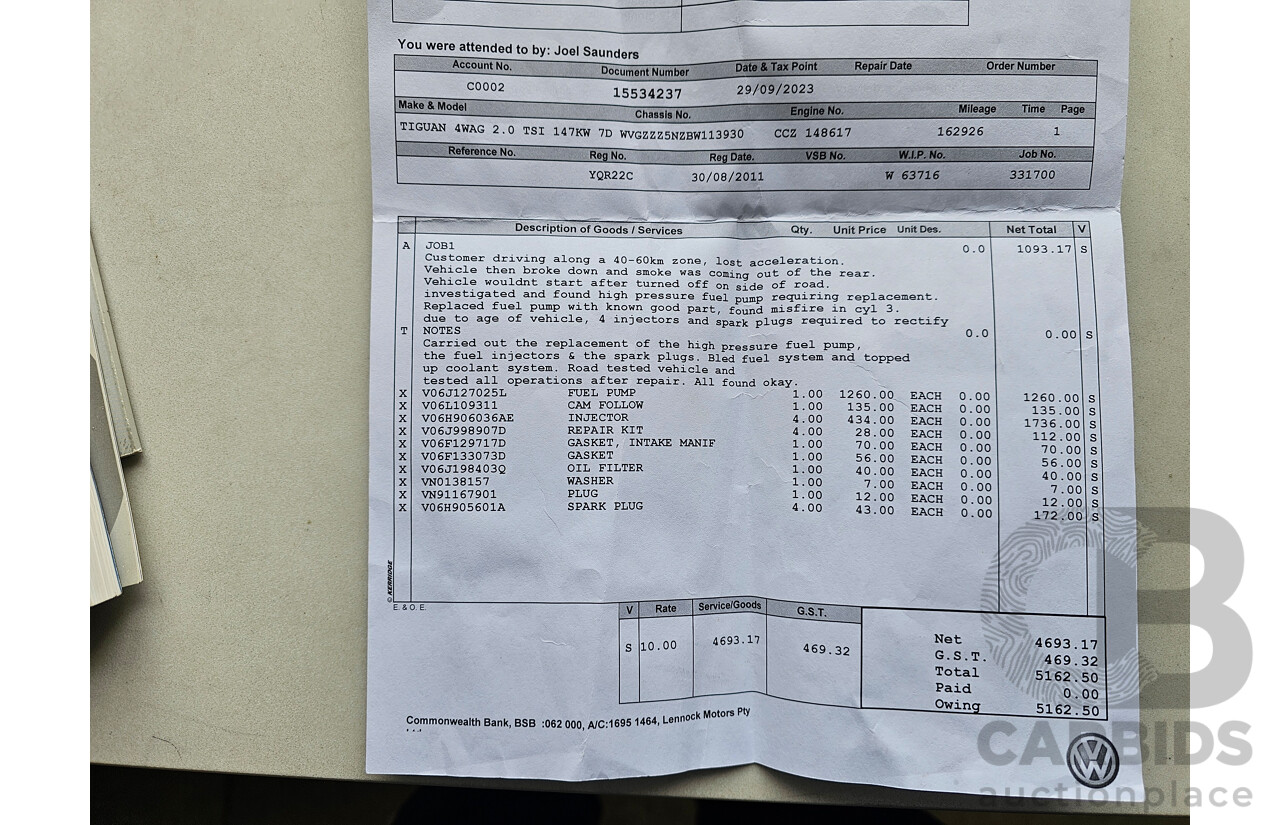 7/2011 Volkswagen Tiguan 147 TSI 5NC MY11 4d Wagon Grey 2.0L