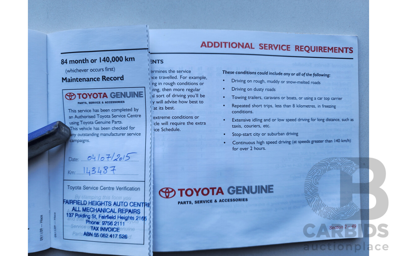 02/2010 Toyota Hi-Ace LWB RWD TRH201R 4D Van White 2.7L