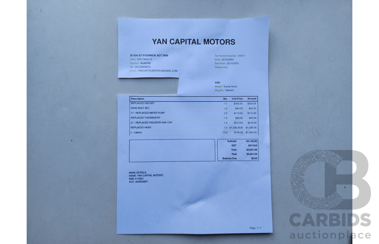 02/2010 Toyota Hi-Ace LWB RWD TRH201R 4D Van White 2.7L