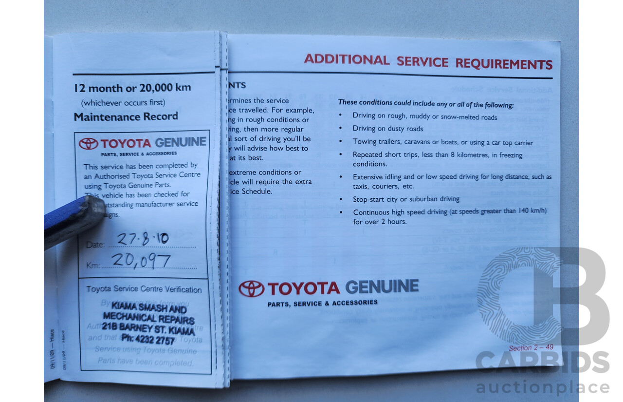 02/2010 Toyota Hi-Ace LWB RWD TRH201R 4D Van White 2.7L