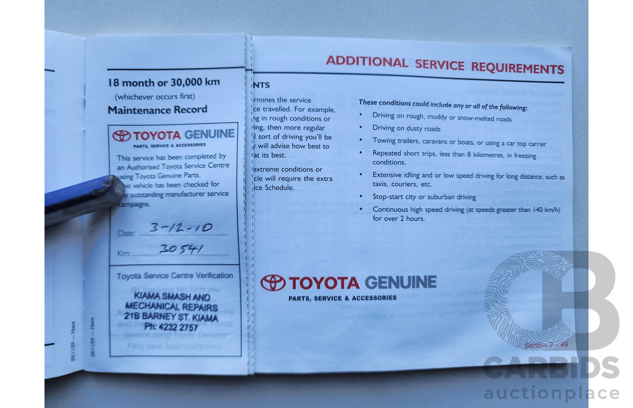 02/2010 Toyota Hi-Ace LWB RWD TRH201R 4D Van White 2.7L