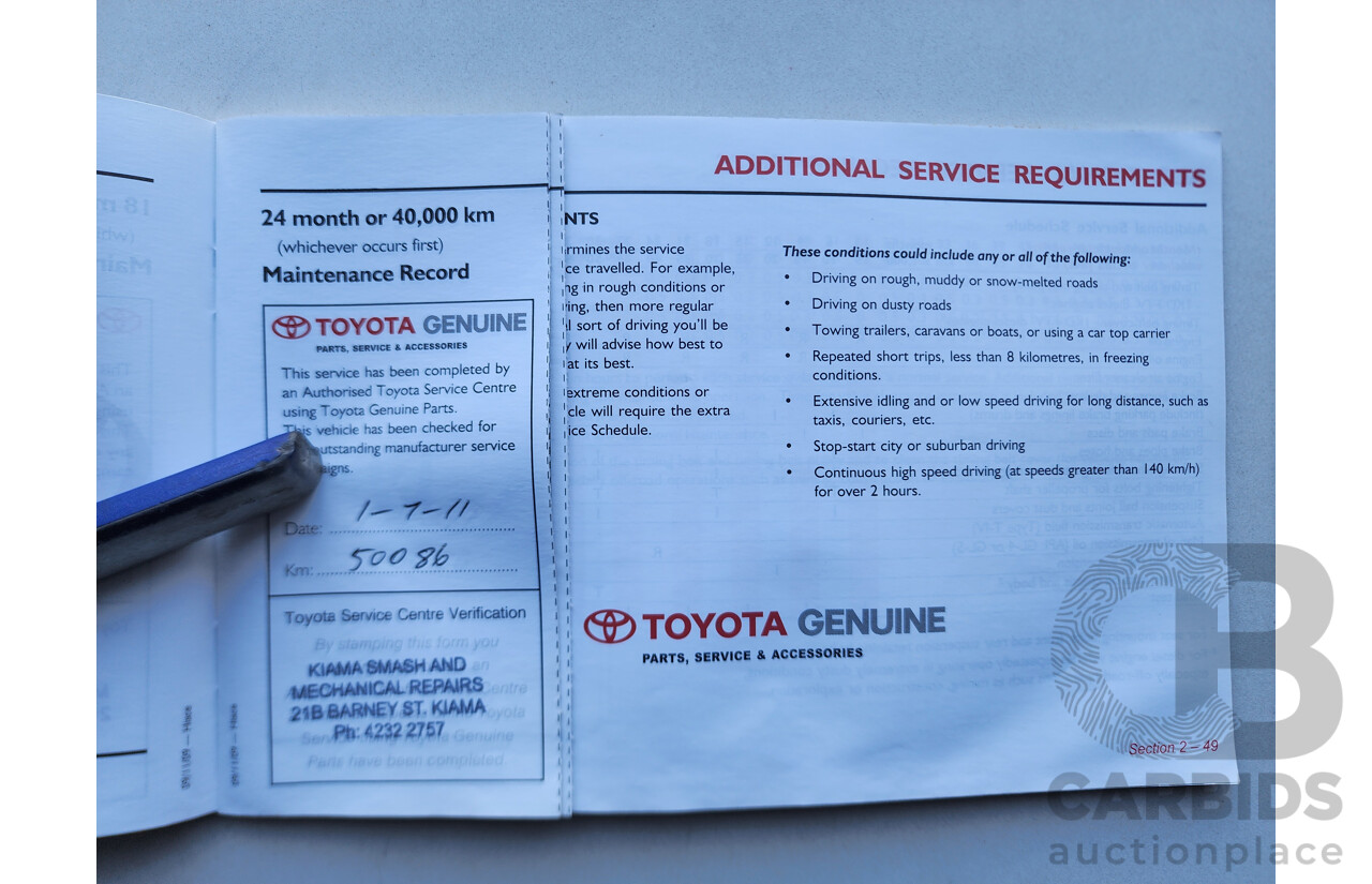 02/2010 Toyota Hi-Ace LWB RWD TRH201R 4D Van White 2.7L