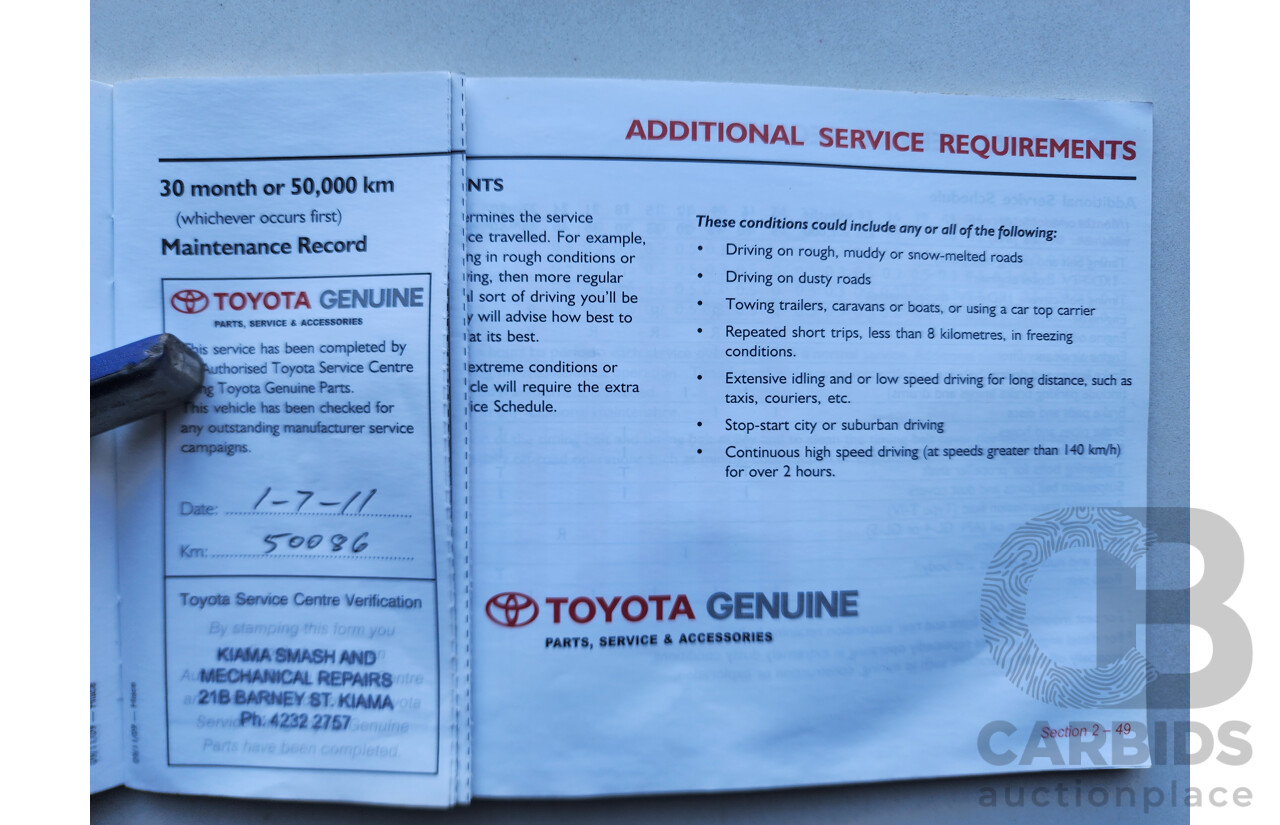 02/2010 Toyota Hi-Ace LWB RWD TRH201R 4D Van White 2.7L