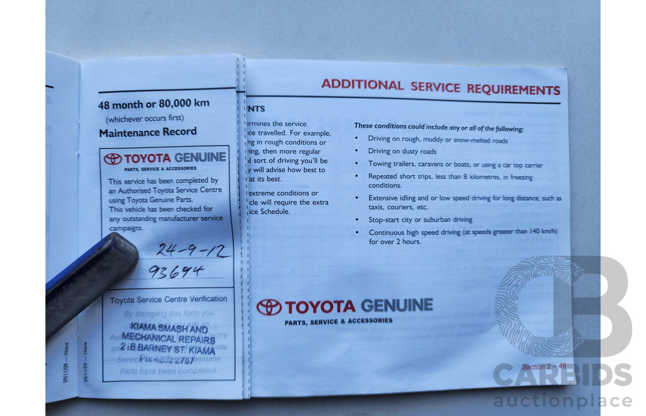 02/2010 Toyota Hi-Ace LWB RWD TRH201R 4D Van White 2.7L