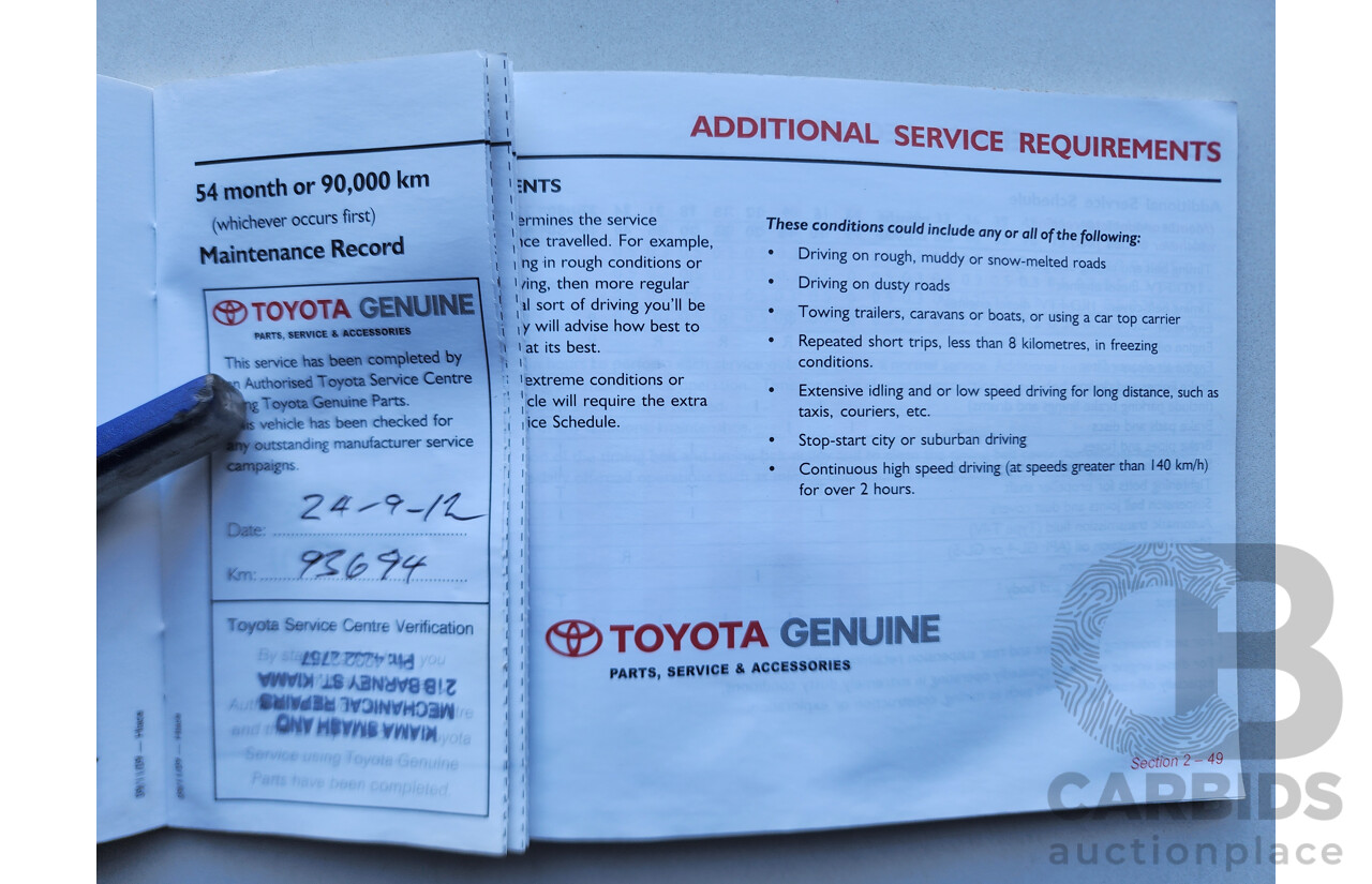 02/2010 Toyota Hi-Ace LWB RWD TRH201R 4D Van White 2.7L