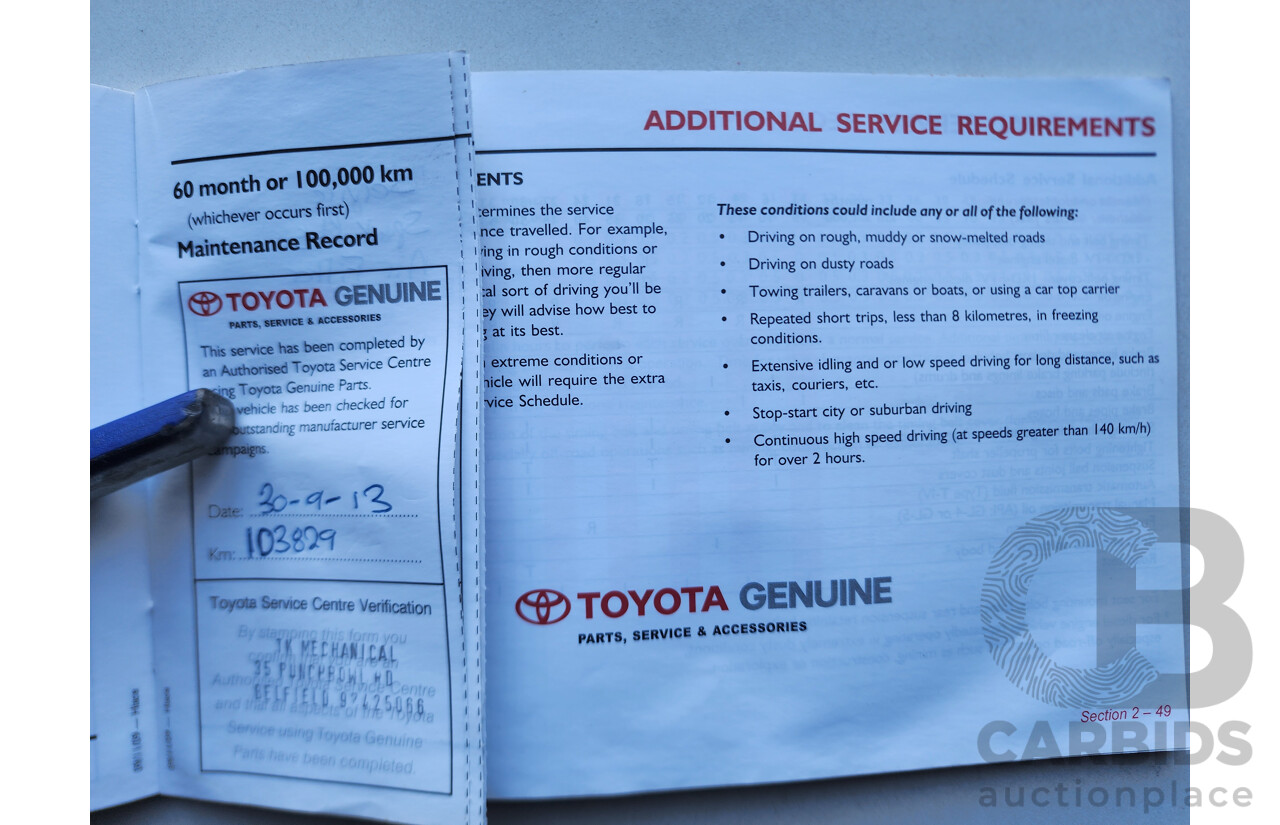 02/2010 Toyota Hi-Ace LWB RWD TRH201R 4D Van White 2.7L